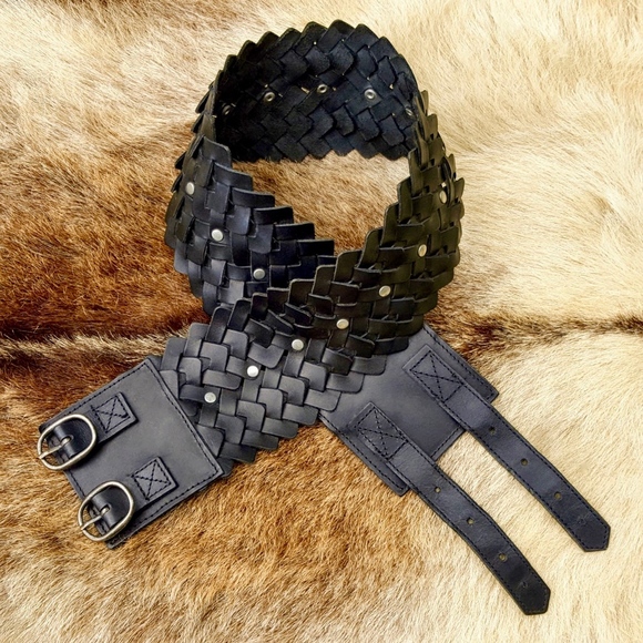 French Connection Blk Woven Leather Stud Belt NWOT